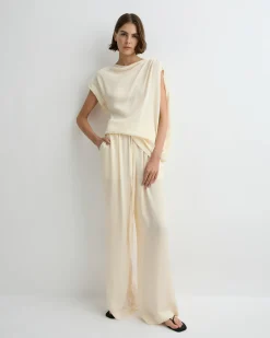 BONDI BORN Tops|Matching Separates*Ardea Draped Shoulder Top - Pearl