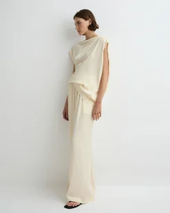 BONDI BORN Tops|Matching Separates*Ardea Draped Shoulder Top - Pearl