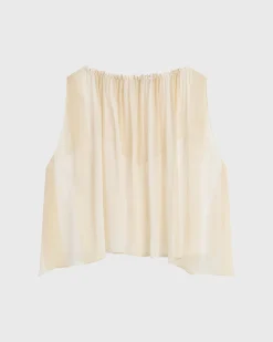 BONDI BORN Tops|Matching Separates*Capri Silk Gathered Top - Ecru Stripe ecru-stripe