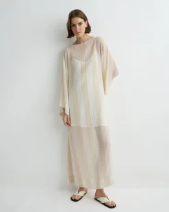 BONDI BORN Cover-ups|Maxi Dresses*Capri Silk Kimono Sleeve Maxi - Ecru Stripe ecru-stripe