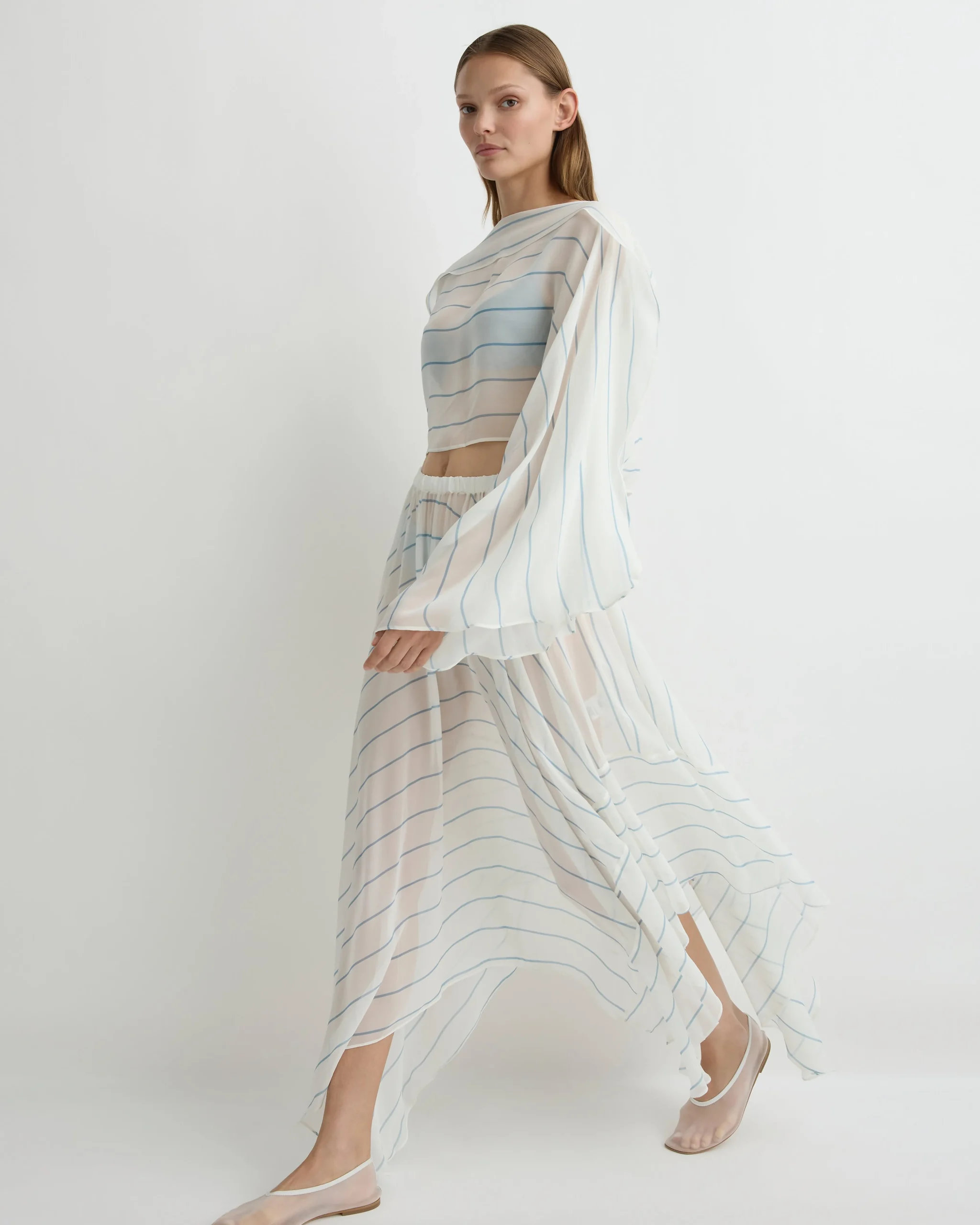 BONDI BORN Cover-ups|Tops*Capri Silk Kimono Top - Smoke Stripe