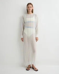 BONDI BORN Cover-ups|Maxi Dresses*Capri Silk Tunic Dress - Smoke Stripe