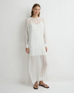 BONDI BORN Cover-ups|Maxi Dresses*Capri Silk Tunic Dress - Smoke Stripe