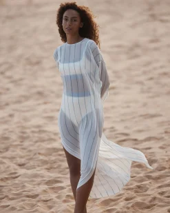 BONDI BORN Cover-ups|Maxi Dresses*Capri Silk Tunic Dress - Smoke Stripe