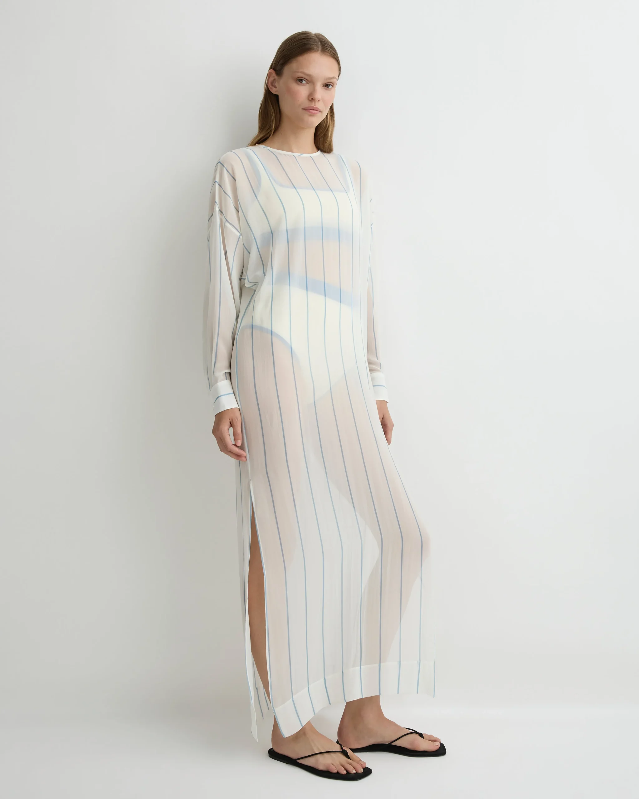 BONDI BORN Cover-ups|Maxi Dresses*Capri Silk Tunic Dress - Smoke Stripe