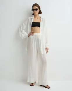 BONDI BORN Cover-ups|Pants & Shorts*Cremona Sheer Pant - White