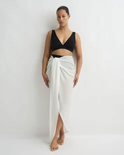 BONDI BORN Cover-ups|Skirts*Cremona Tie-Front Sarong - White