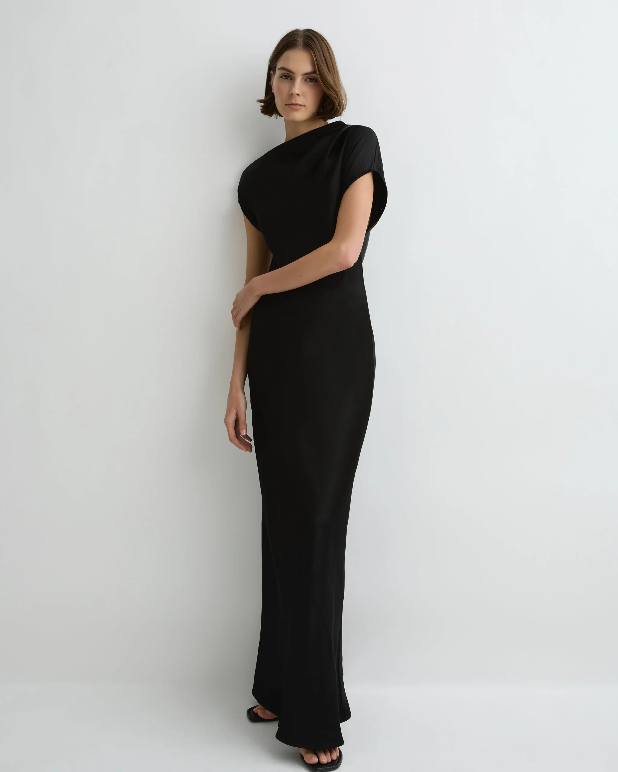 BONDI BORN Maxi Dresses|Dresses*Faro Draped Shoulder Bias Dress - Black