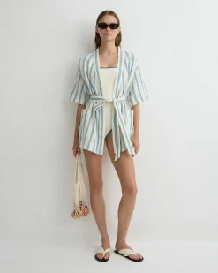 BONDI BORN Cover-ups|Dresses*Finn Wrap Tunic - Dusk Stripe