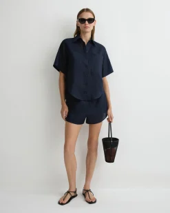 BONDI BORN Tops|Matching Separates*Leiden Short Sleeve Shirt - Navy