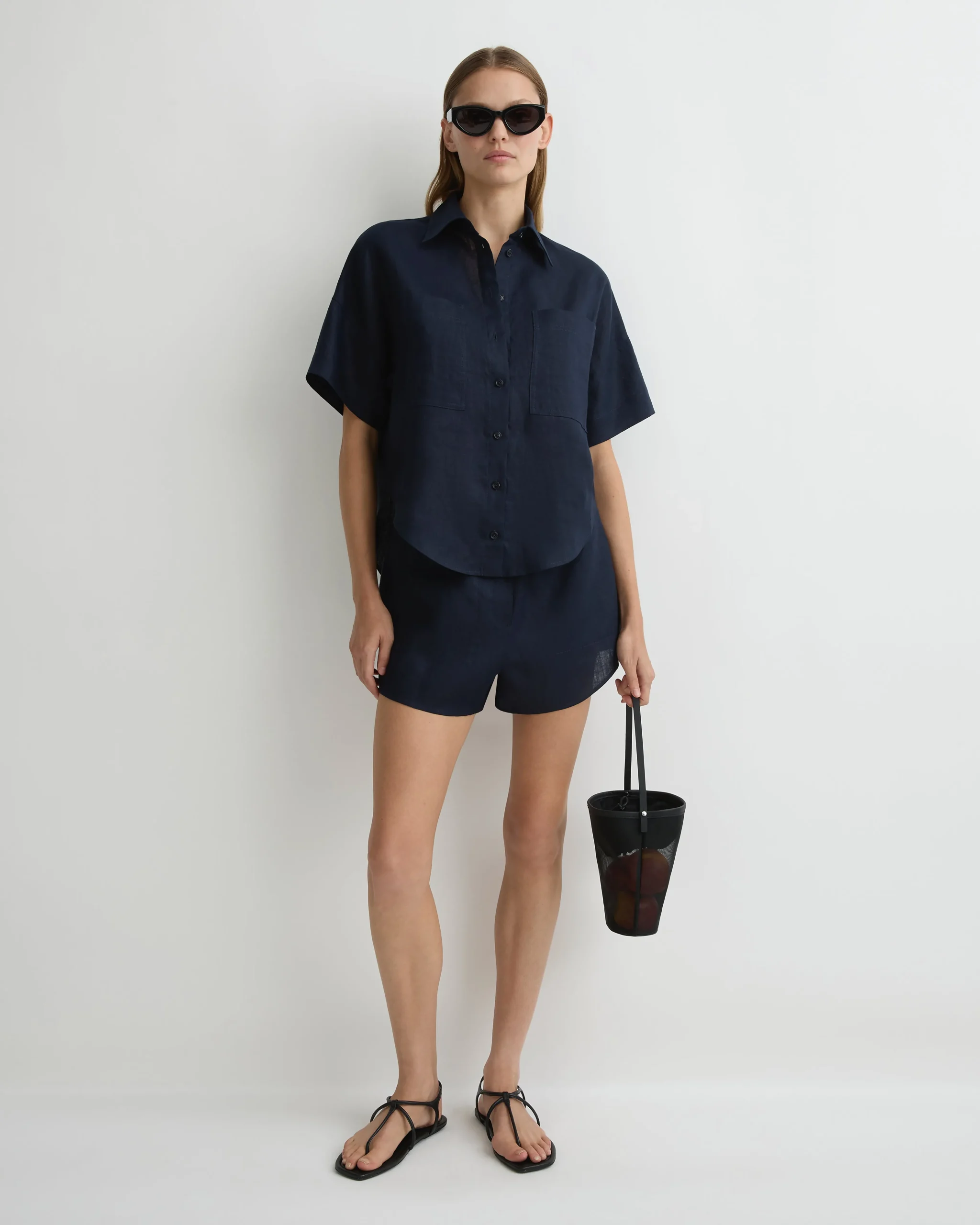 BONDI BORN Tops|Matching Separates*Leiden Short Sleeve Shirt - Navy