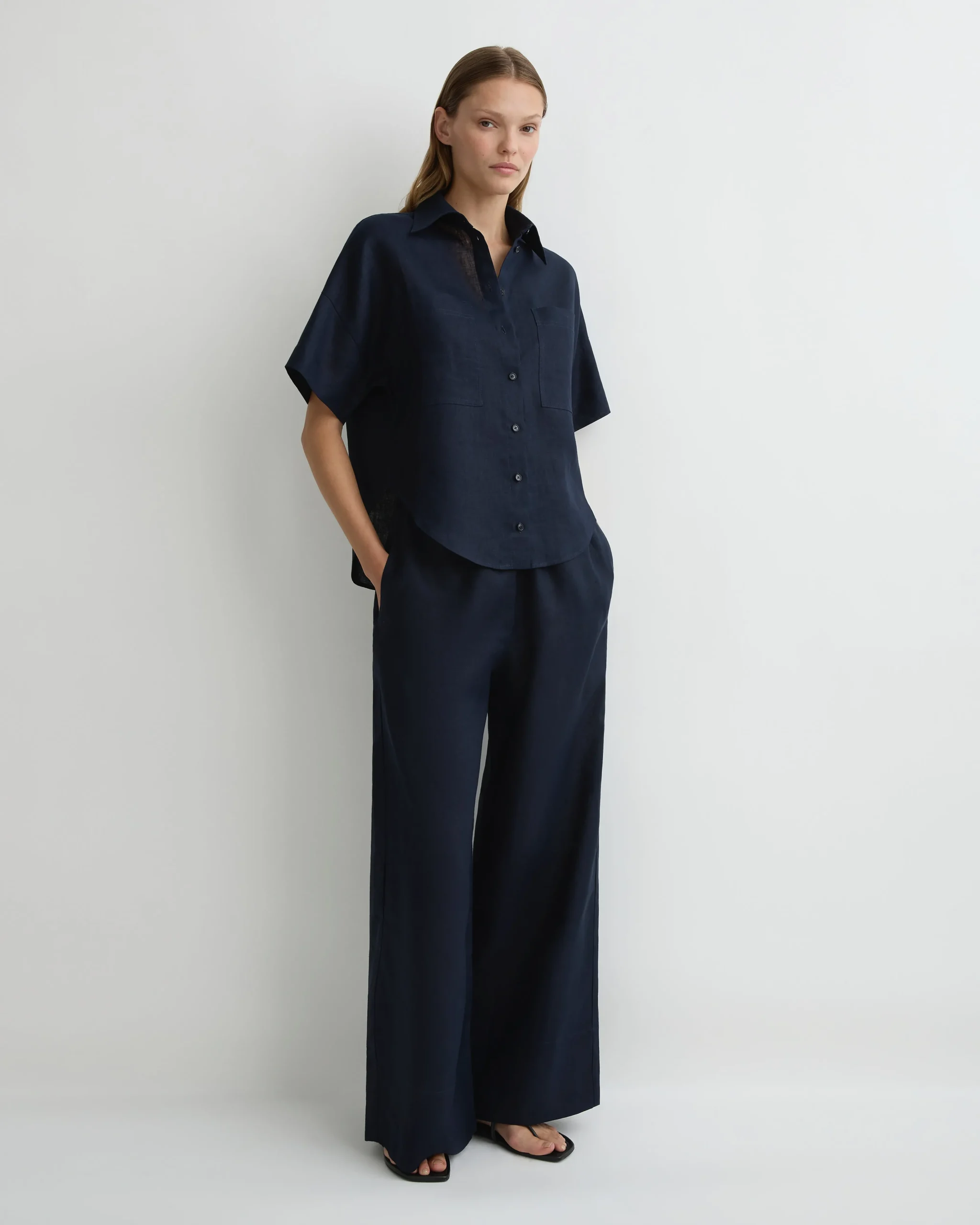 BONDI BORN Tops|Matching Separates*Leiden Short Sleeve Shirt - Navy