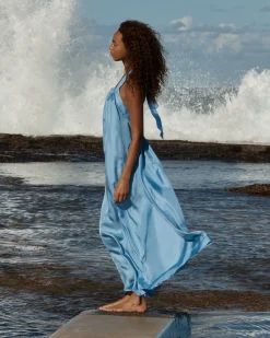 BONDI BORN Maxi Dresses|Dresses*Marfa Silk Halter Maxi Dress - Dusk