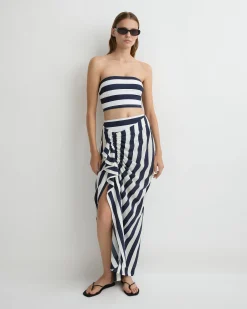 BONDI BORN Skirts|Matching Separates*Orta Silk Draped Skirt - Navy Stripe
