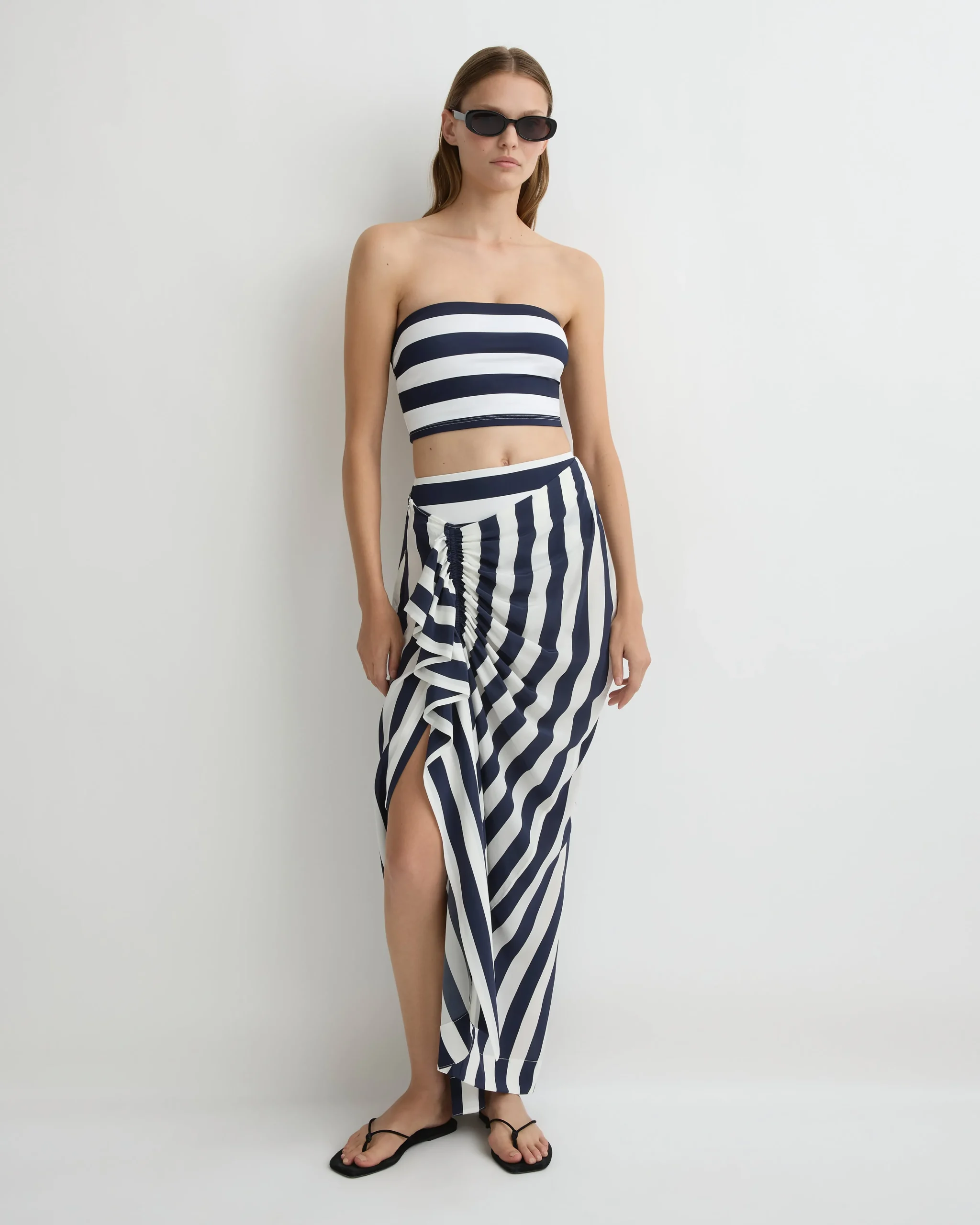 BONDI BORN Skirts|Matching Separates*Orta Silk Draped Skirt - Navy Stripe
