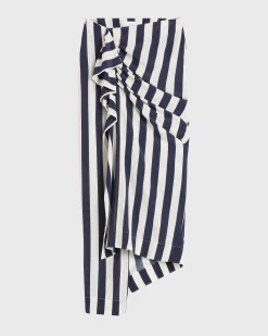 BONDI BORN Skirts|Matching Separates*Orta Silk Draped Skirt - Navy Stripe