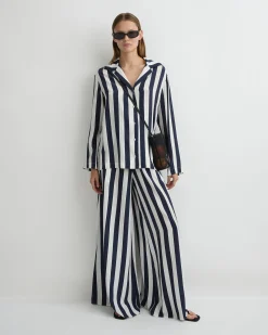 BONDI BORN Tops|Matching Separates*Orta Silk Long Sleeve Blouse - Navy Stripe