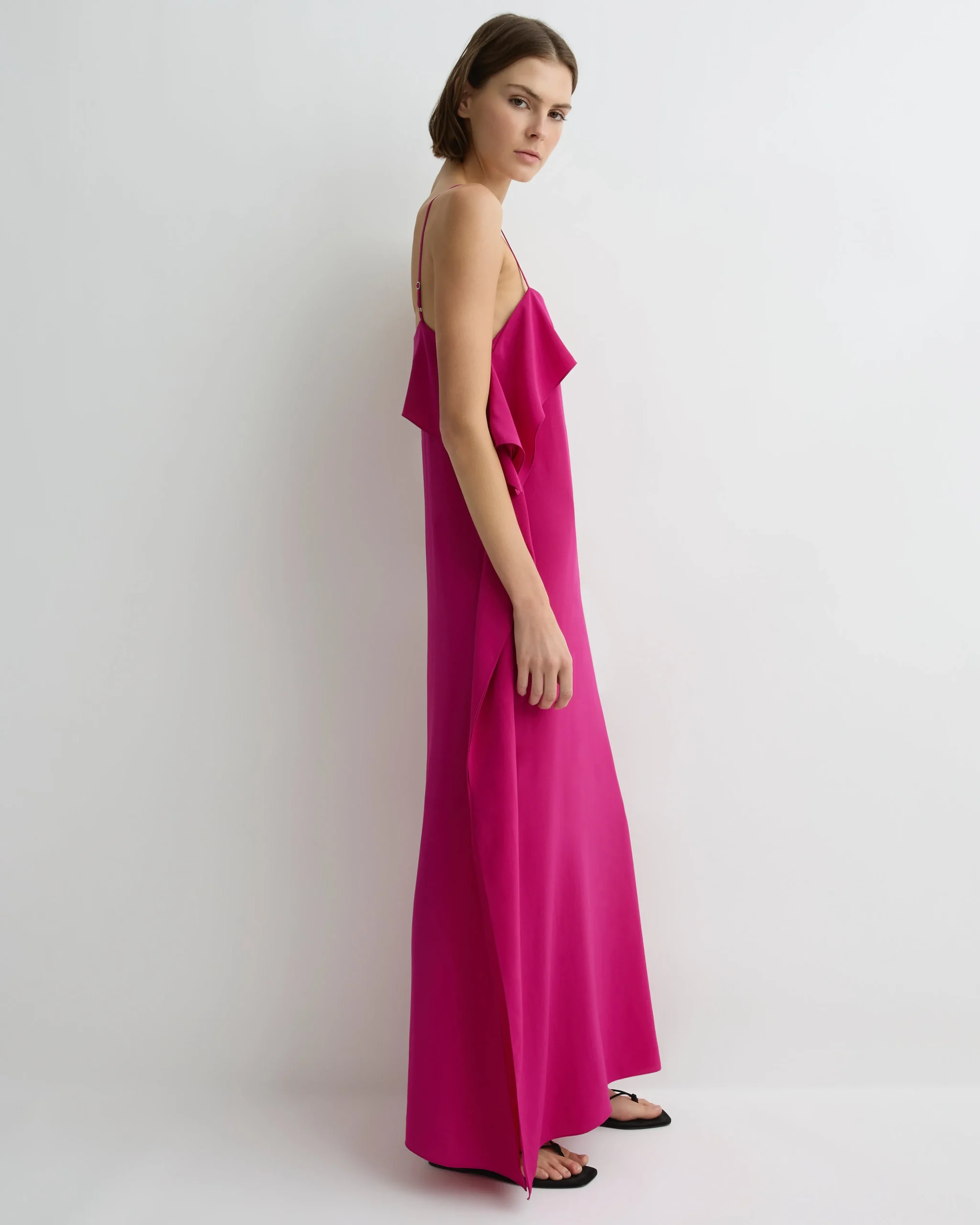 BONDI BORN Maxi Dresses|Dresses*Orta Silk Ruffle Slip Dress - magenta