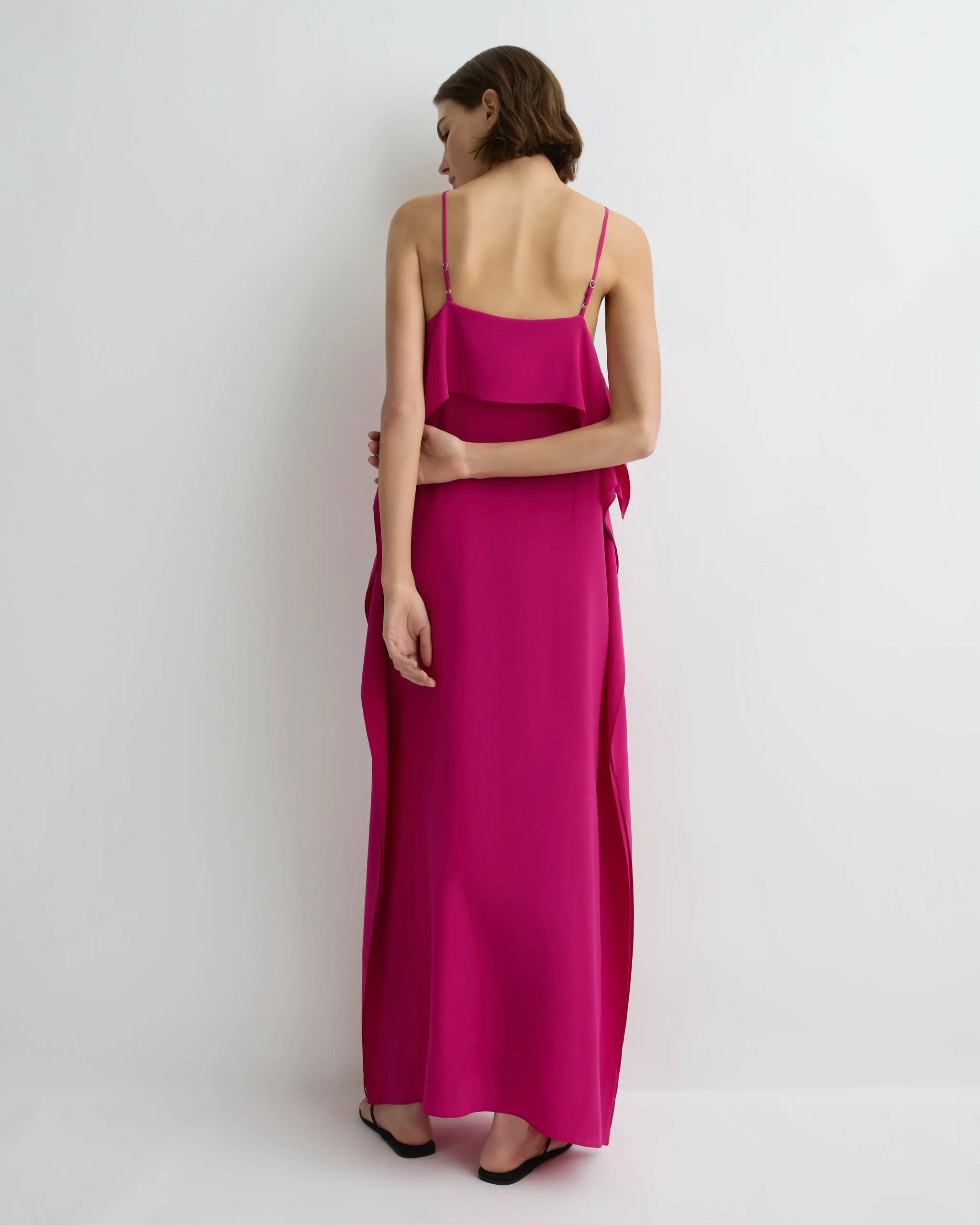 BONDI BORN Maxi Dresses|Dresses*Orta Silk Ruffle Slip Dress - magenta