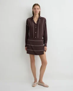 BONDI BORN Mini Dresses|Dresses*Orta Silk Wrap Mini Dress - Mocha Stripe