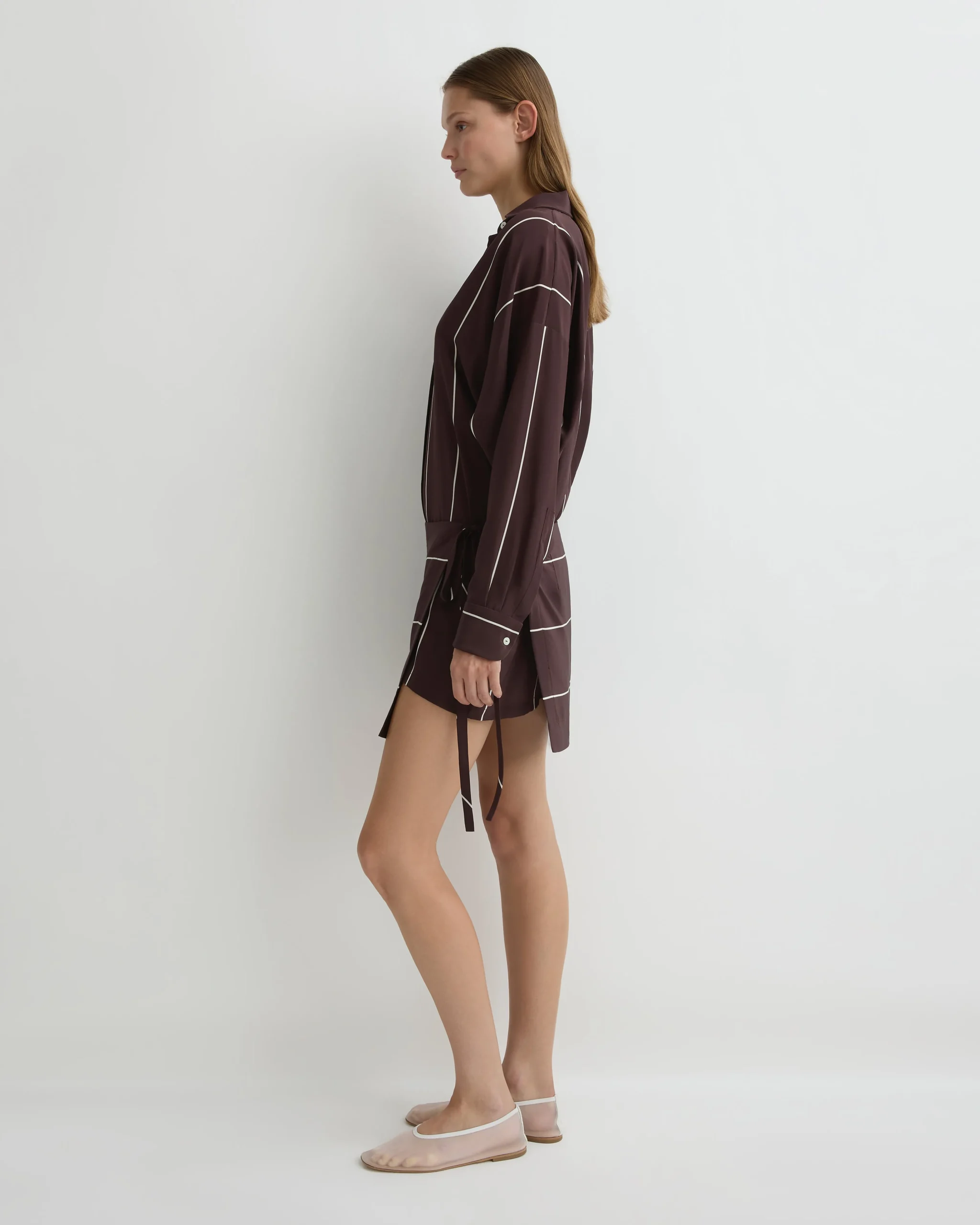 BONDI BORN Mini Dresses|Dresses*Orta Silk Wrap Mini Dress - Mocha Stripe