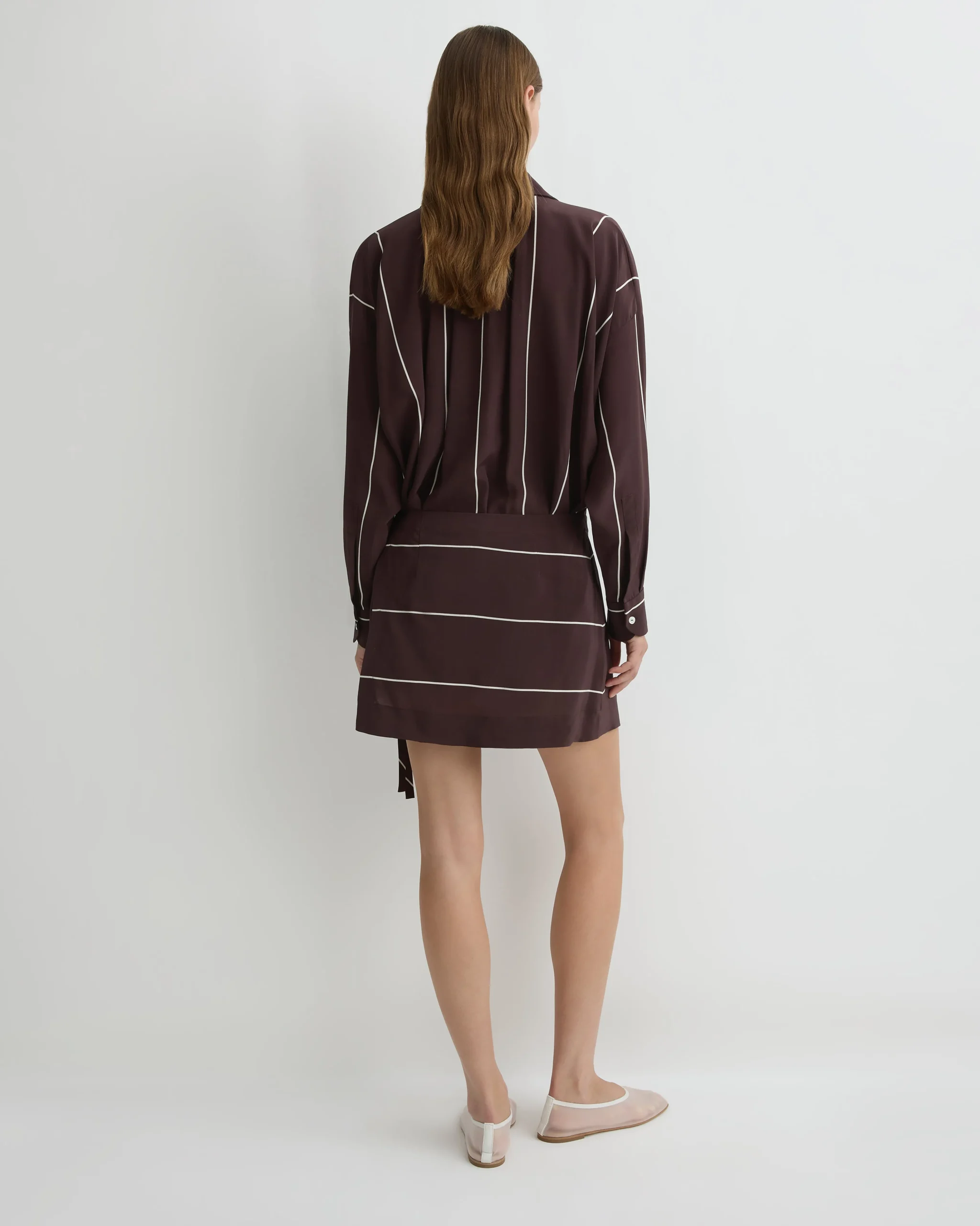 BONDI BORN Mini Dresses|Dresses*Orta Silk Wrap Mini Dress - Mocha Stripe